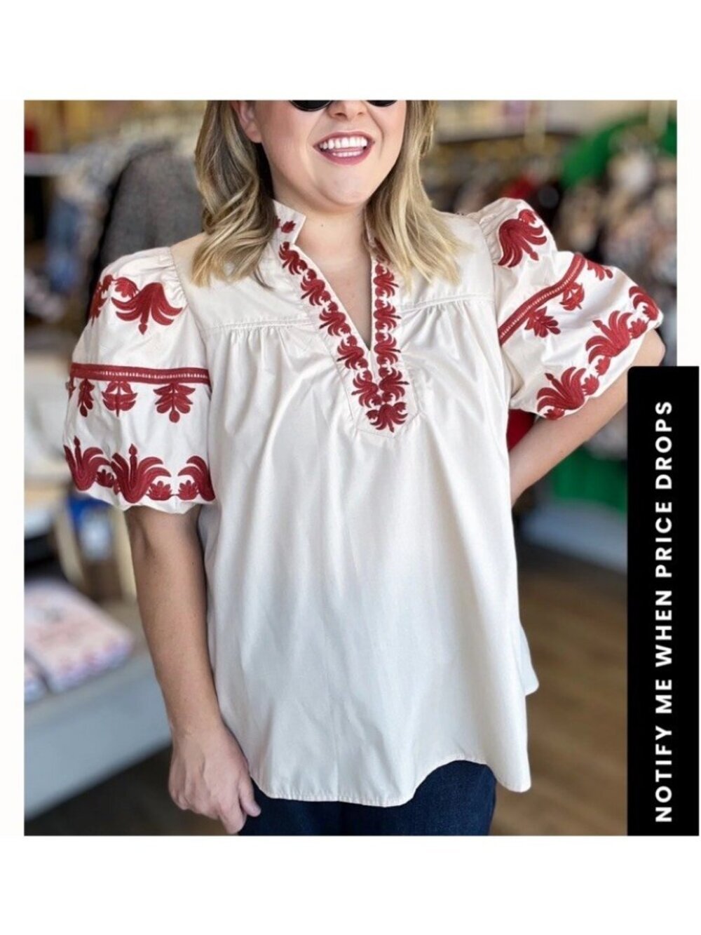 Women’s Entro ECCENTRIC EMBROIDERY CURVY ECRU TOP Small NWT